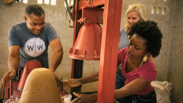Making water filters in Dominican Republic.