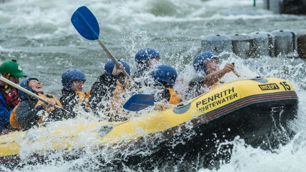 Kayakers continue to train at Penrith Whitewater amid another wet day in eastern NSW.