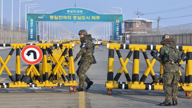 Border: A barricade is set up between North and South Korea.