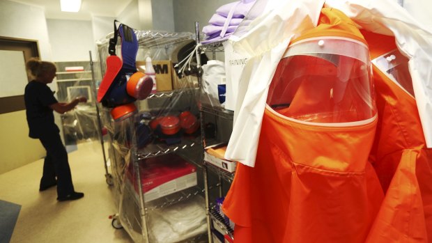 Protective equipment in the isolation unit at Westmead Hospital.