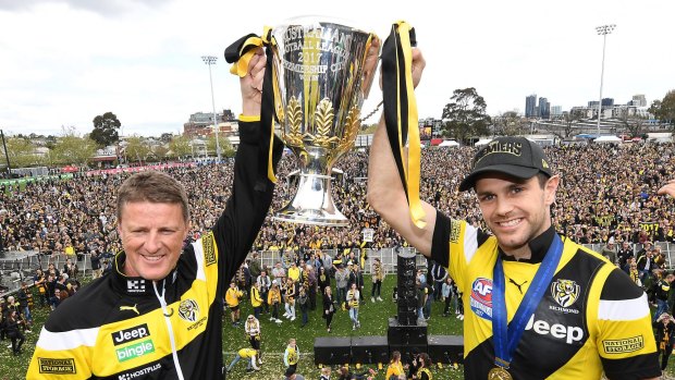 Richmond coach Damien Hardwick (left) and and captain Trent Cotchin.