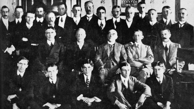 Staff of the Commonwealth Public Service Commissioner's Office, about 1912; commissioner Duncan McLachlan is in the middle of the centre row.