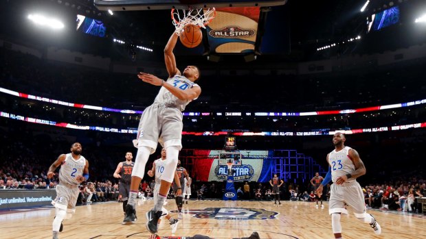The Bucks' Giannis Antetokounmpo lands a slam dunk, and is becoming one of the NBA's elite players.