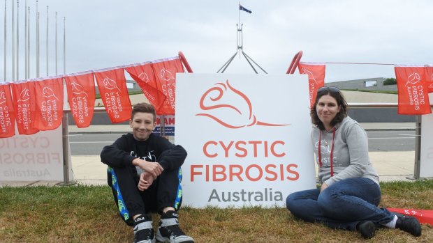 Katrina Hughes with son Hamish, 12, who suffers from Cystic Fibrosis.