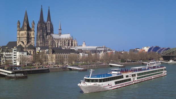 Drowning in scenery: The Viking Sun sails past Cologne on the Rhine, Germany.