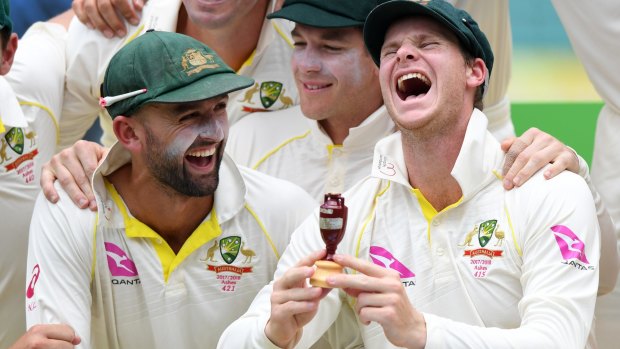 Jubilation: Steve Smith and the Australians celebrate a one-sided Ashes series.