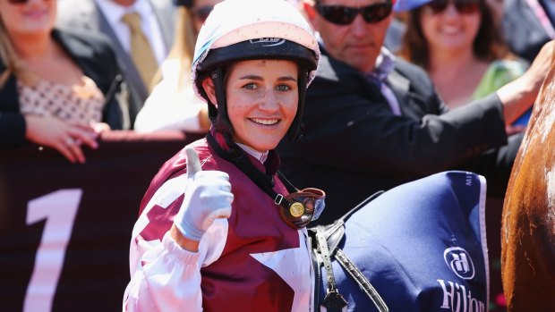 Jockey Michelle Payne after winning the Melbourne Cup.