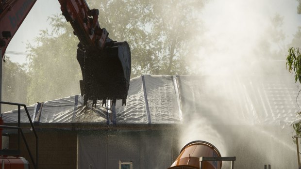 The demolition of a Mr Fluffy house in Kaleen. 