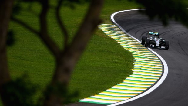 Two in a row: Nico Rosberg en route to a second-straight victory on the Sao Paulo track.