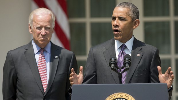 President Barack Obama announces the historic move at the White House with Vice President Joe Biden.
