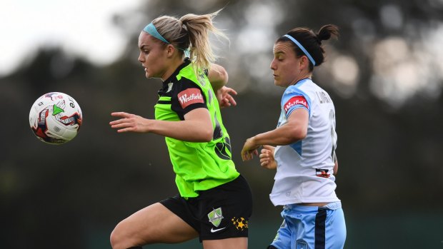 Matildas star Ellie Carpenter in her first game for Canberra United last weekend. 