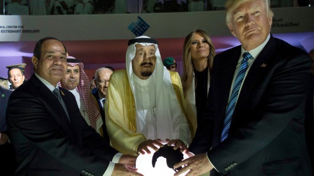 Donald Trump with Saudi King Salman bin Abdulaziz, centre, and Egyptian President Abdel Fattah al-Sisi in Riyadh in May.