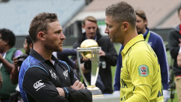 Eyes on the prize: Captains Michael Clarke and Brendon McCullum. 
