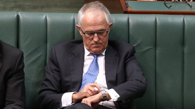 Malcolm Turnbull with his Apple Watch in Parliament House.