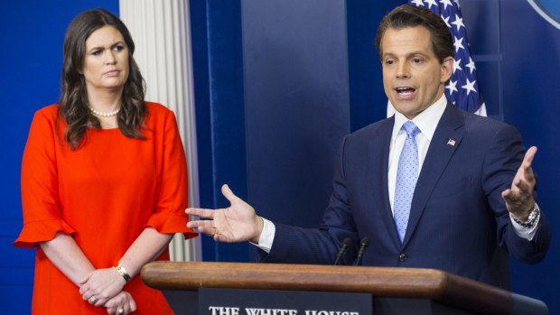 Anthony Scaramucci, seen here with Sarah Huckabee Sanders, has been appointed director of communications for the White House.