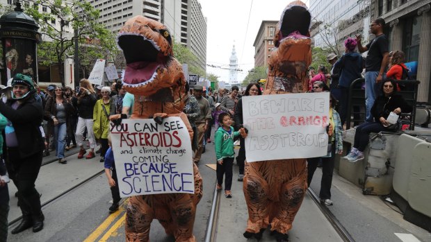 Demonstrators participate in the March for Science in San Francisco.