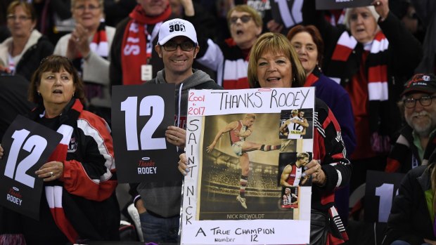 Roo beauty: Saints fans out in force to support retiring club captain Nick Riewoldt.