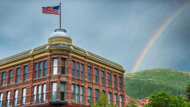 Rainbow over the Elks Building in Aspen.