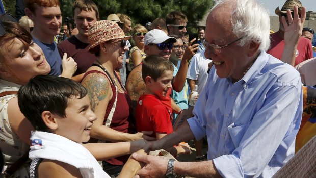 US Democratic presidential candidate Bernie Sanders greets supporters as he campaigns in Eldridge, Iowa.