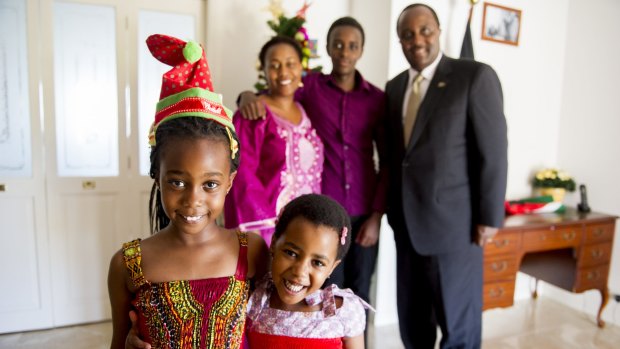 Kenyan high commissioner to Australia Isaiya Kabira will spend his first Christmas in Australia with his wife, Betty, and children, William, 15, Abby-Ntaliwa (left), 8, and Natali Kabira, 5.
Photo Jay Cronan