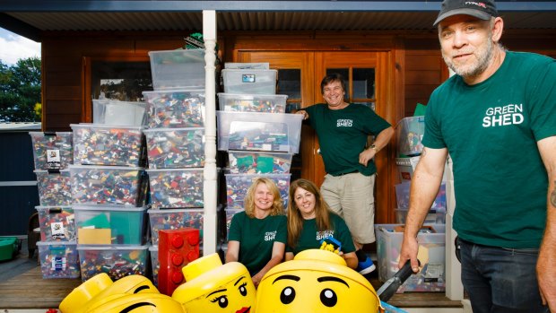The Green Shed co-founders Sandie Parkes, Elaine Stanford, Tiny Srejic, and Charlie Bigg-Wither with some of the LEGO.