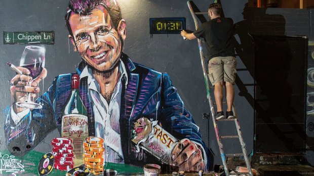 Scott Marsh's mural of NSW Premier Mike Baird against Sydney's lockout laws. 
