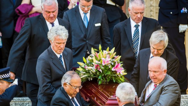 The pallbearers for Sir Peter Lawler included his sons Michael, John, Peter, Anthony and Christopher Lawler, and Philip Muttukumaru.
