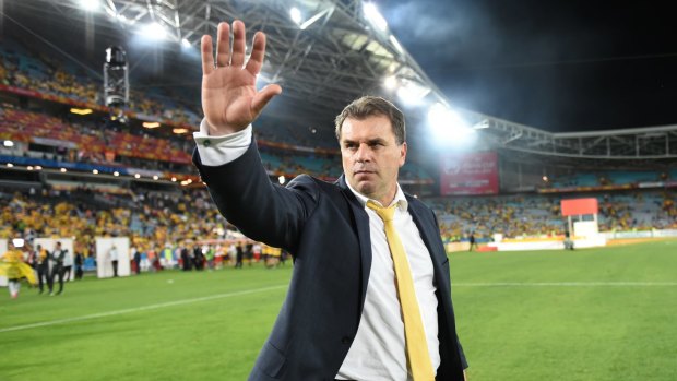 A wave from Ange Postecoglou, but it's unlikely to be goodbye before Australia concludes its campaign for the 2018 World Cup.