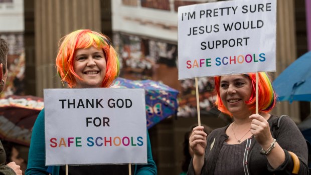 Supporters of the Safe Schools program at a rally in Melbourne this month.