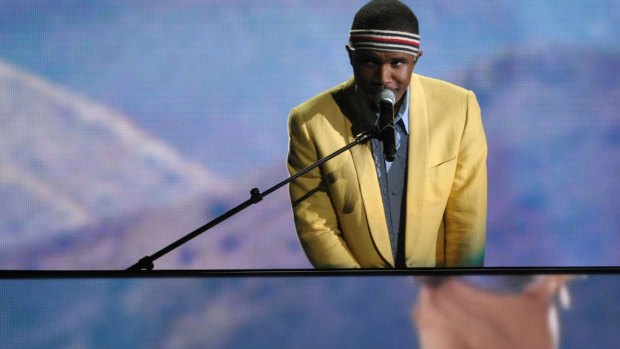 Frank Ocean performs on stage at the 55th annual Grammy Awards in LA.