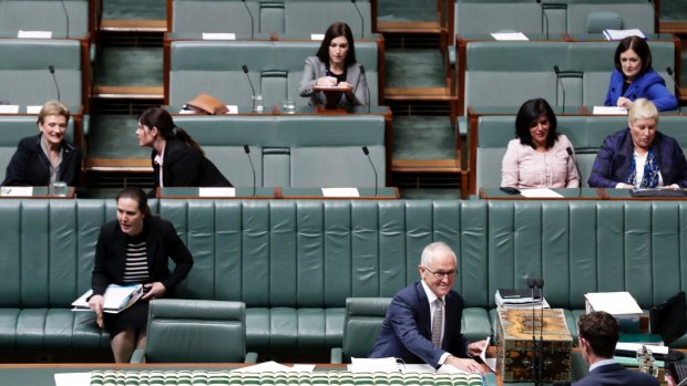Malcolm Turnbull and Liberal MPs sit down for Question Time earlier today.