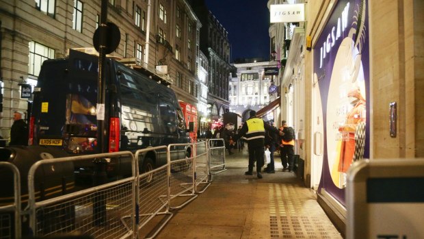The scene outside the London Palladium in the West End of London after Oxford Circus station was evacuated.