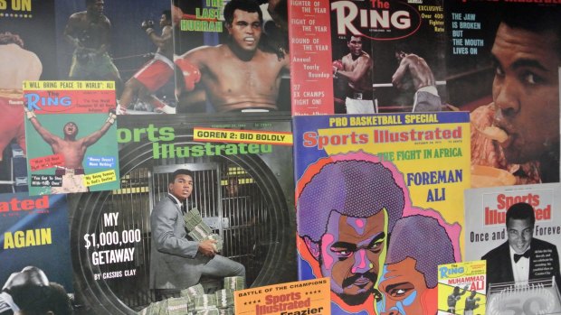 Posters on show at the Muhammad Ali exhibition in London.