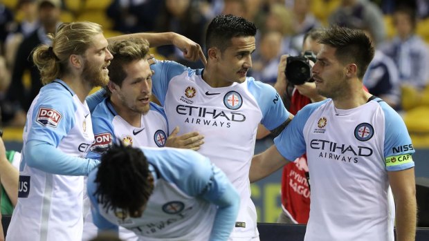 Wonder goal: Tim Cahill's 40 metre strike in the Melbourne derby has already become the stuff of A-League legend.