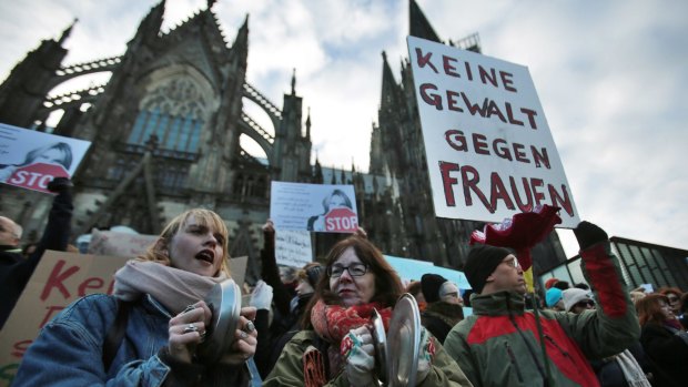 Germans protest violence against women and racism in Cologne in January. 