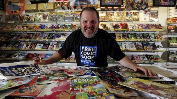 Co-owner of Impact Comics in Garema Place, Civic, Mal Briggs, is gearing up for a big Comic Book Day and will give comics to the Canberra Hospital children's ward. 