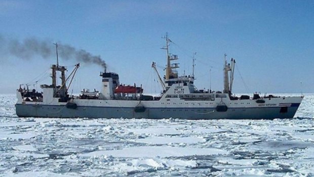 A Russian trawler, the same type as Dalny Vostok, is seen in an undisclosed location. The Russian freezer trawler with an international crew of 132 sank on Thursday morning in the Sea of Okhotsk off of the Kamchatka Peninsula, rescue workers said.