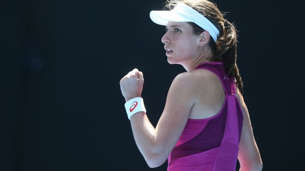Fought hard: Johanna Konta tested opponent Angelique Kerber at times during their semi-final.