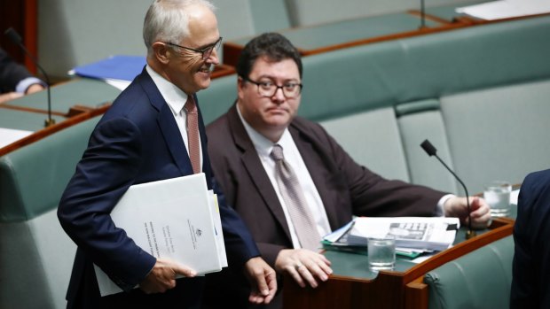 Nationals MP George Christensen, right, with Prime Minister Malcolm Turnbull.