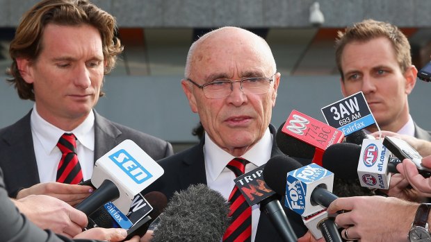 James Hird and Paul Little outside the Federal Court on Friday.