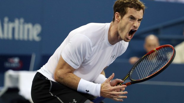 Andy Murray, of the United Kingdom, reacts after losing a point.
