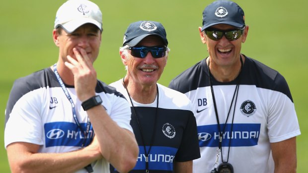 Former Carlton coaches John Barker and Mick Malthouse and departing high-performance manager David Buttifant.