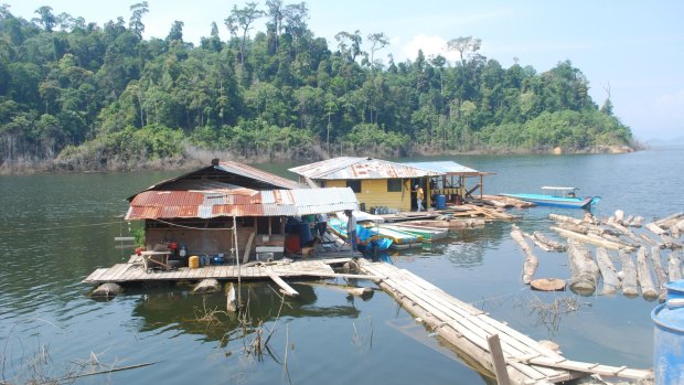 Floating houses on Bakun dam, which was flooded in 1999.