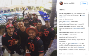 A post on Daniel Petras' Instagram account depicting himself and a group of supporters with Jarryd Hayne in the US last year.