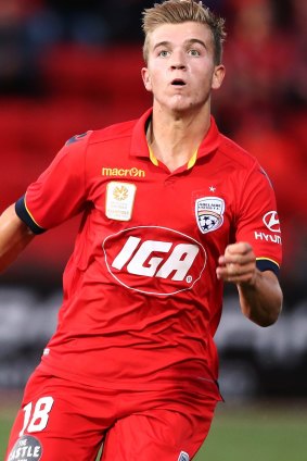 Bolting in: Riley McGree of Adelaide United.