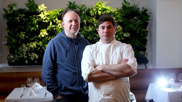 Philippe Mouchel (left) recently opened Philippe's in a CBD basement. Pictured with chef de cuisine Aurelien Gransagne.