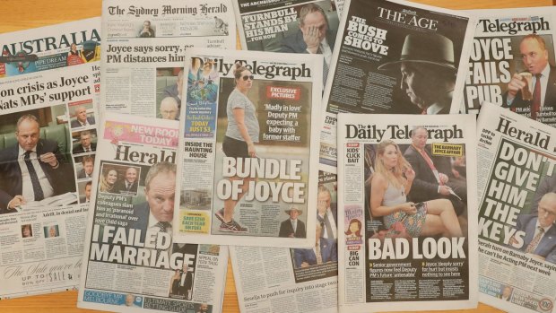 This week's newspaper coverage of Barnaby Joyce's affair.