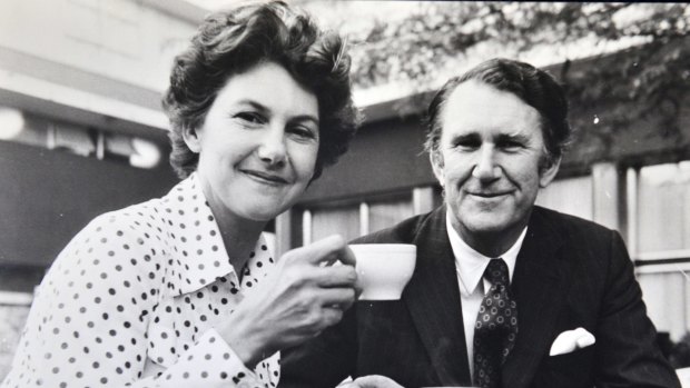 Former Prime Minister Malcolm Fraser and Tamie Fraser enjoy tea at the Canberra Rex Hotel.