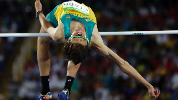 No, not that one: Australia's Brandon Starc competes in the men's high jump in Rio.