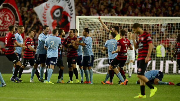Shoving match: Sydney FC's 3-2 derby win over the Wanderers confirmed  a genuine animosity now exists between the city rivals.